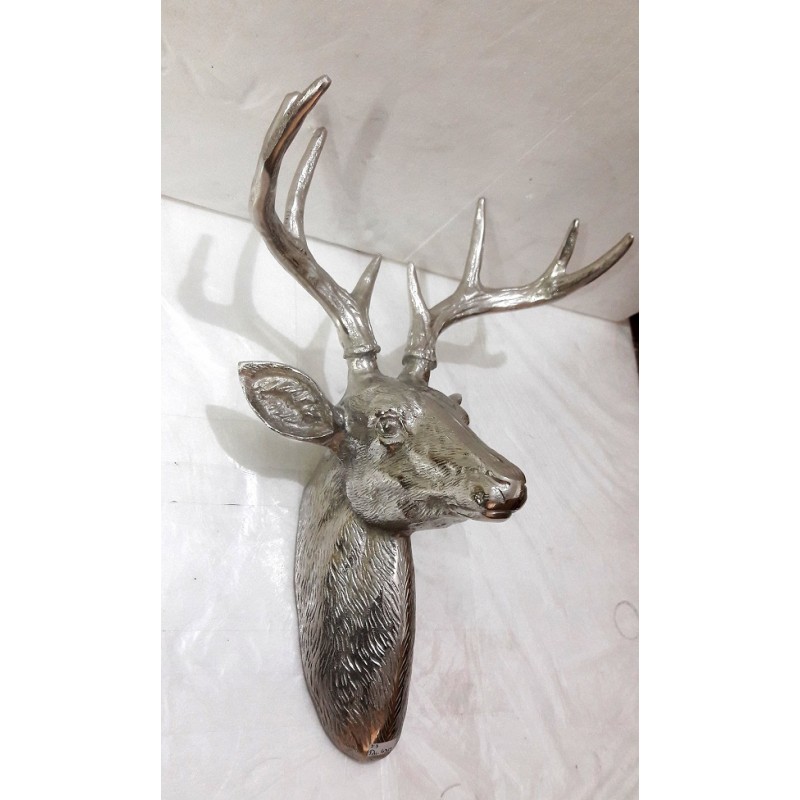 Wall Mounted Stag Head Sculpture - Silver NIckel Plated Aluminium Wall Mounted Stag Head Sculpture - Silver NIckel Plated Aluminium